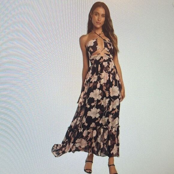 New Lulus Blooming Elegance Purple Floral Cutout Halter Maxi Dress Size XL - Picture 2 of 12